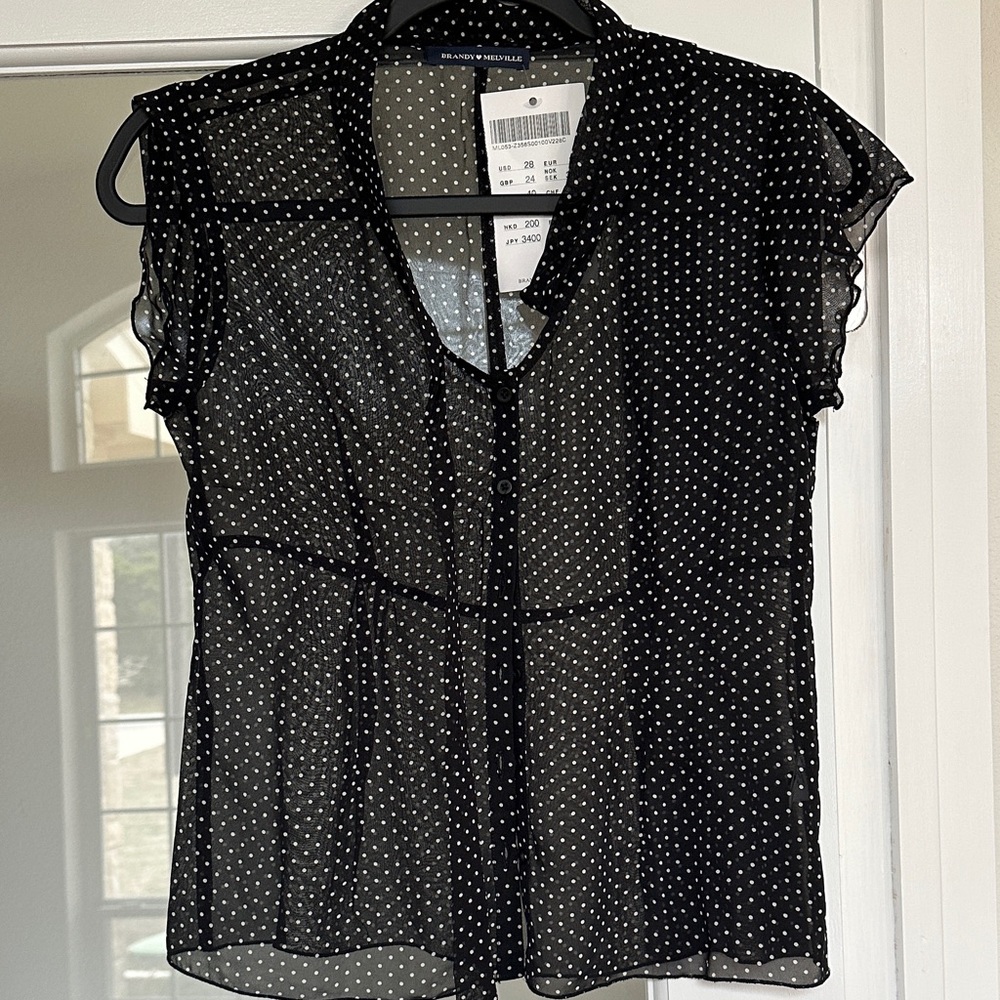 NWT Brandy Melville Black Polka Dot Sheer Blouse